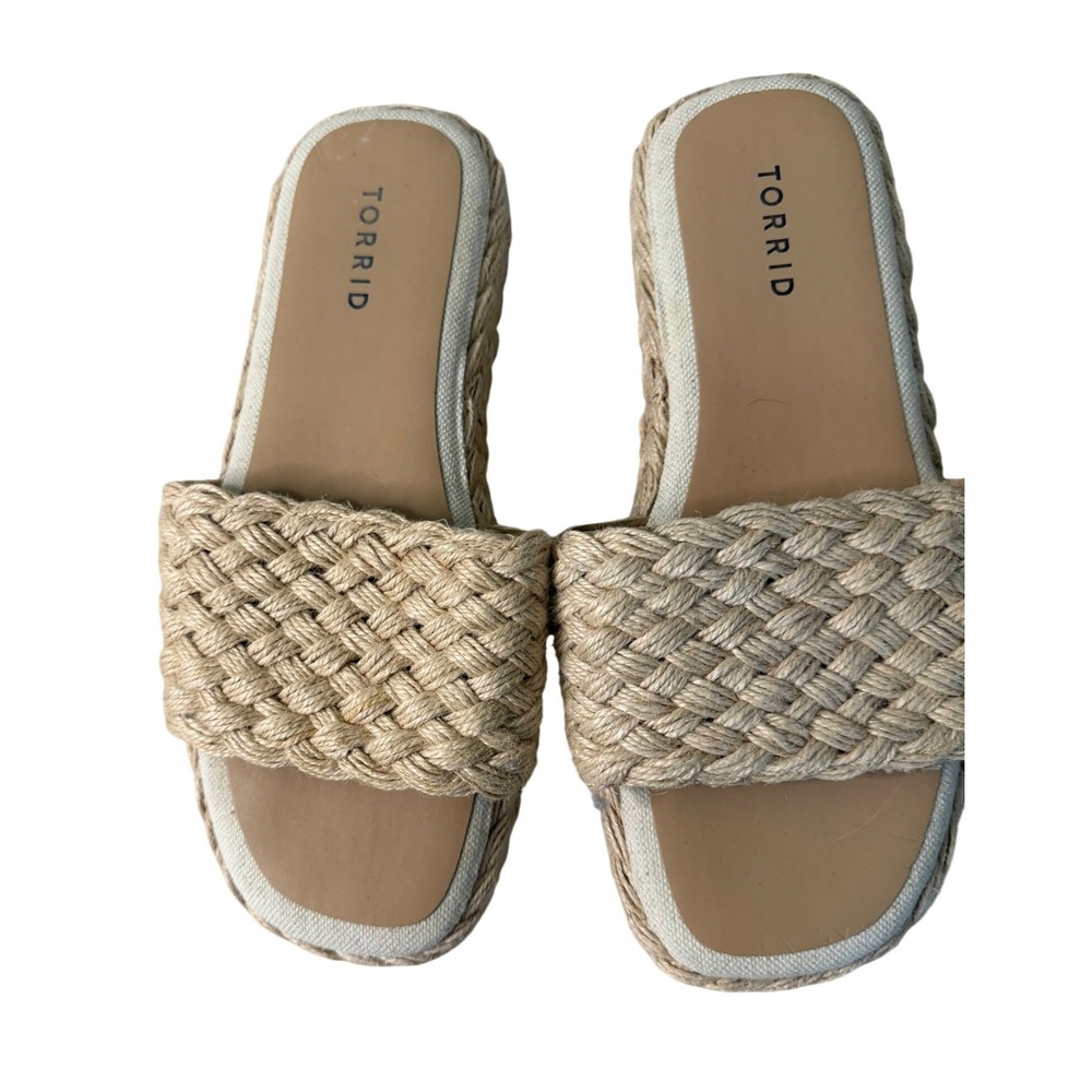 Torrid Woven Espadrille Slide Sandals 9WW Tan Summer Beach Vacation‎ Extra Wide